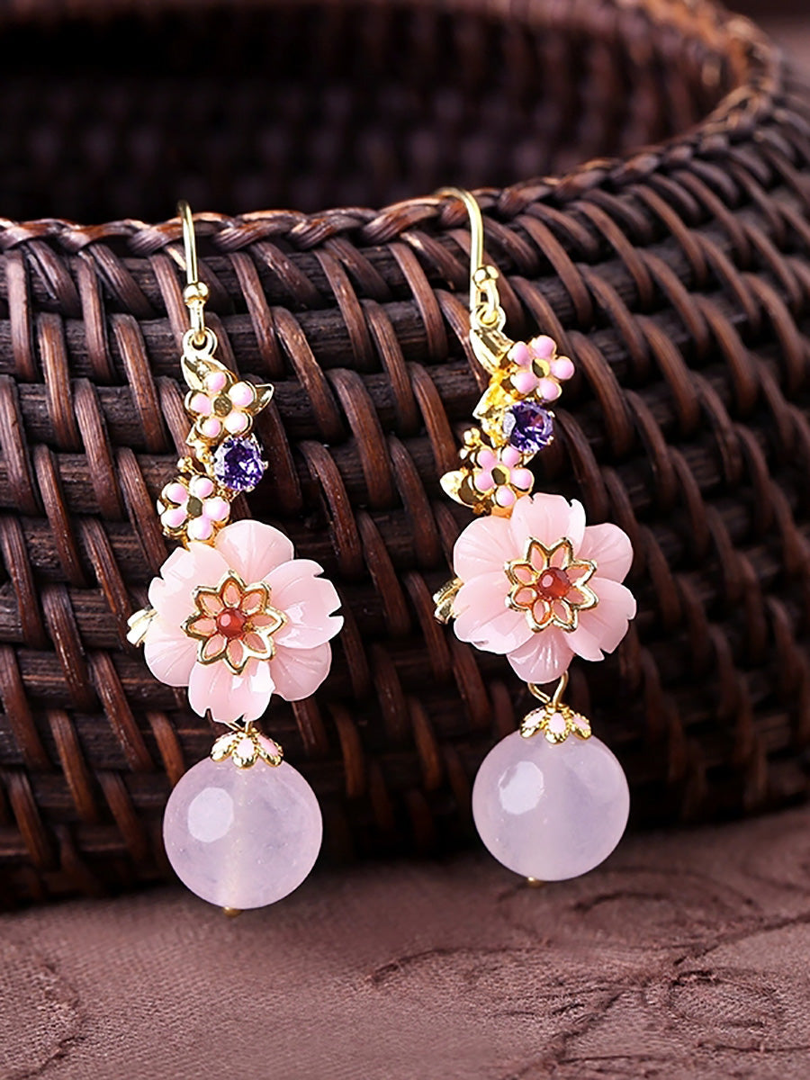 Women Artsy Flower Jade S925Sliver Earrings