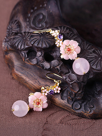 Women Artsy Flower Jade S925Sliver Earrings