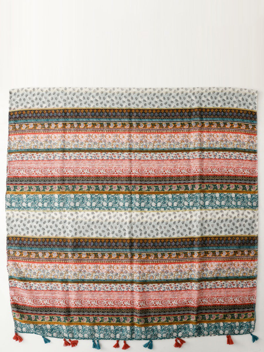 Women Bohemia Floral Spliced Tassel Shawl Scarf