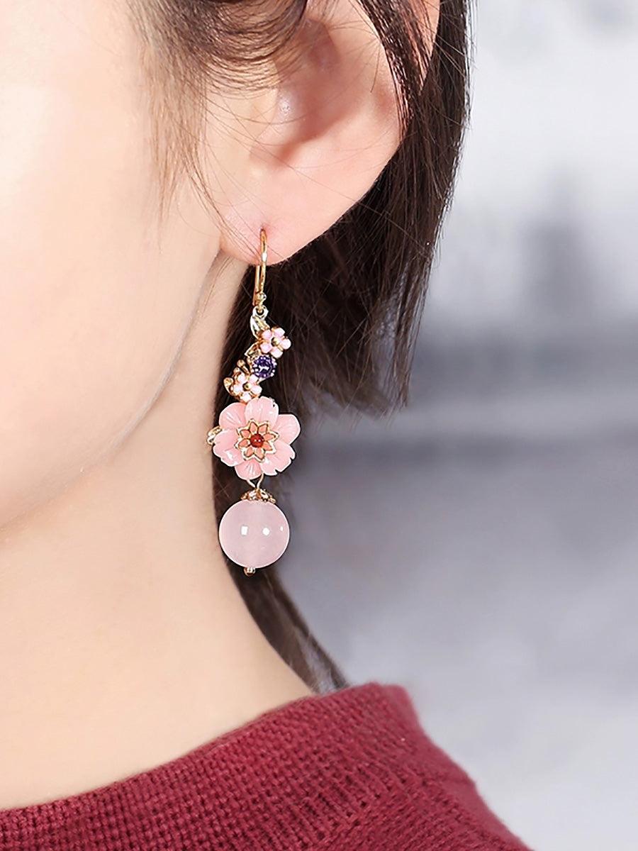 Women Artsy Flower Jade S925Sliver Earrings