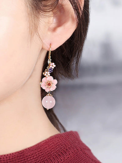 Women Artsy Flower Jade S925Sliver Earrings