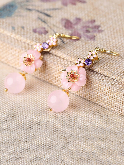 Women Artsy Flower Jade S925Sliver Earrings