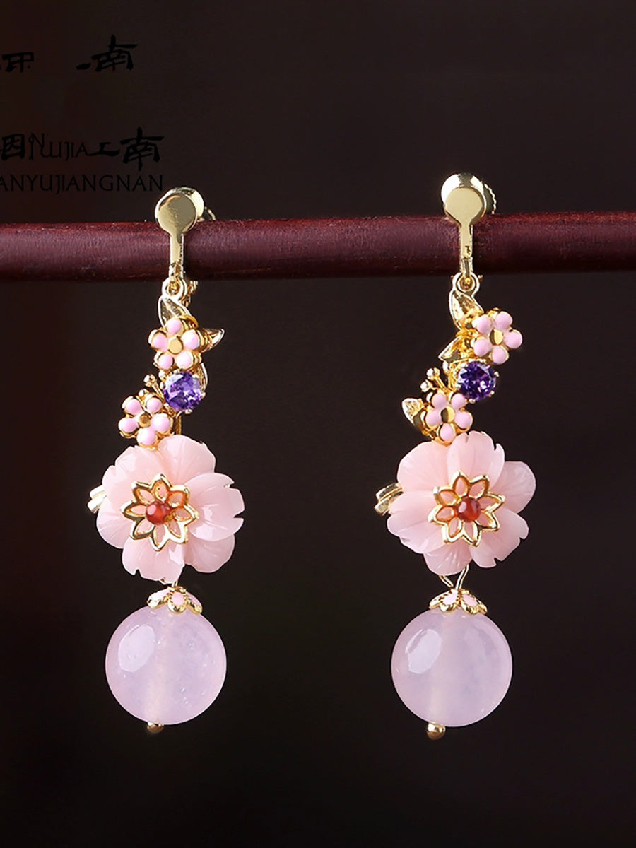 Women Artsy Flower Jade S925Sliver Earrings