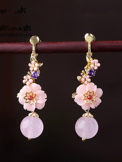 Women Artsy Flower Jade S925Sliver Earrings