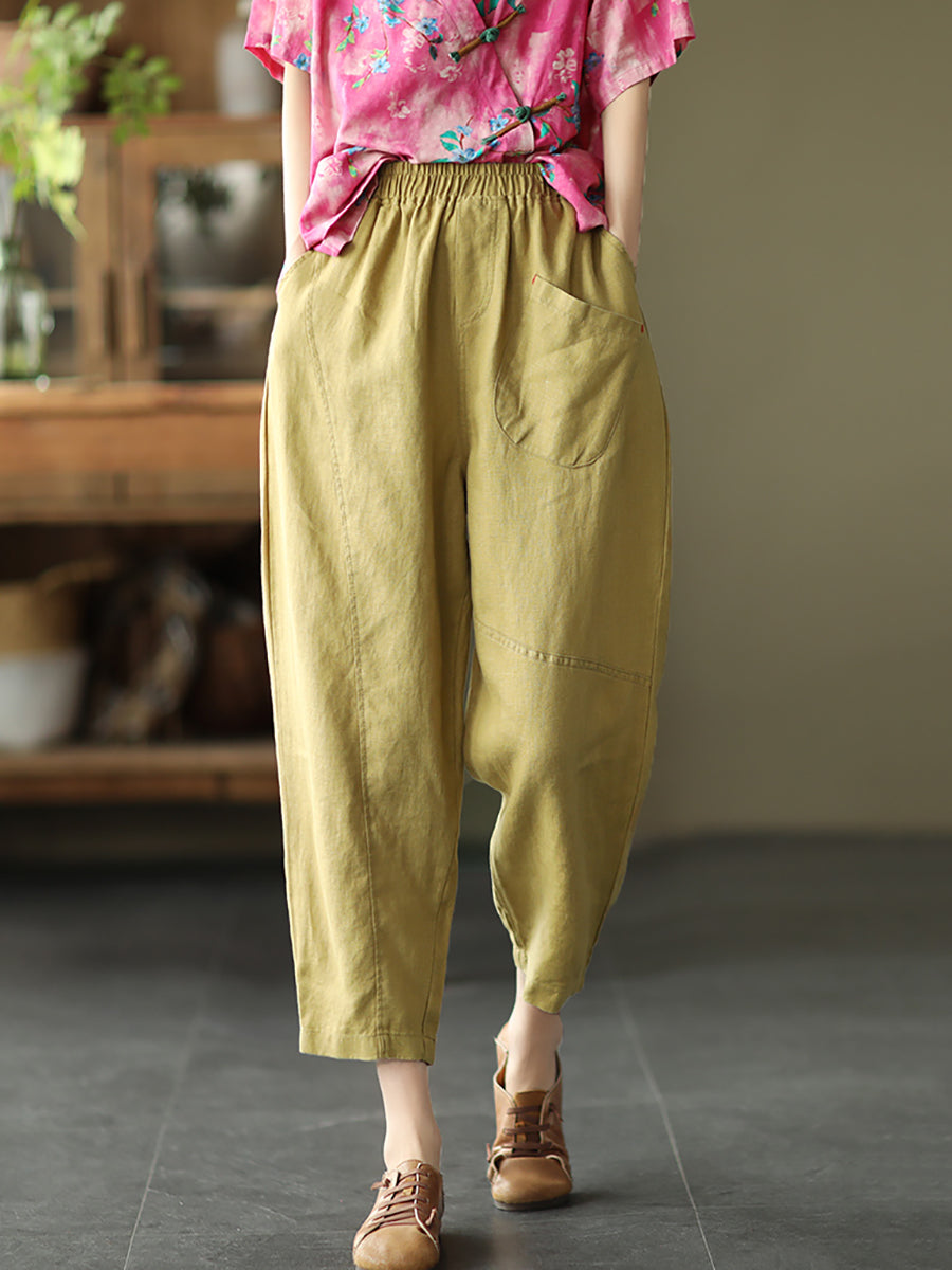 Women Summer Pure Color Linen Harem Pants