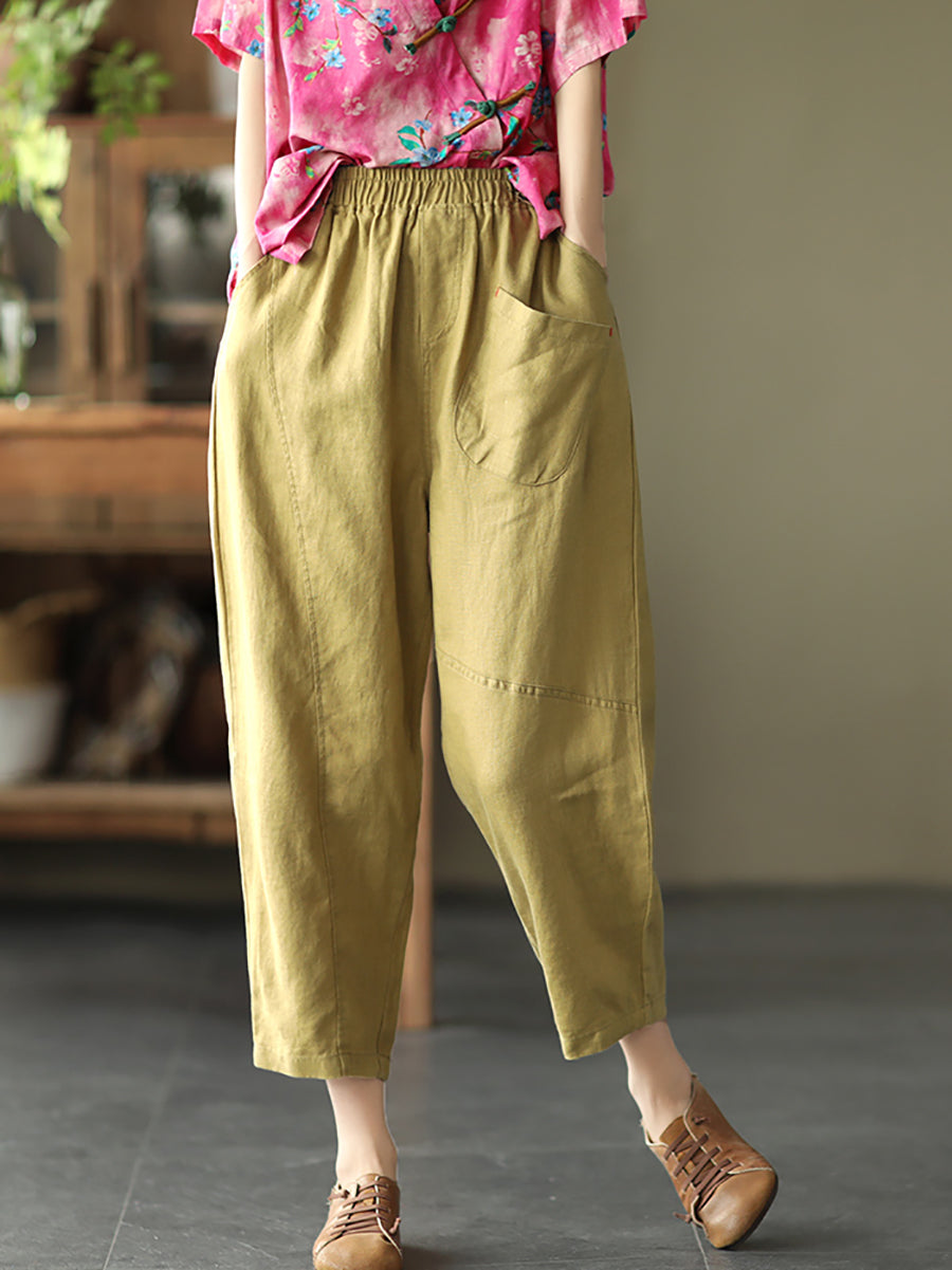 Women Summer Pure Color Linen Harem Pants