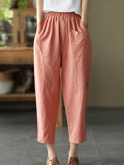 Women Summer Pure Color Linen Harem Pants