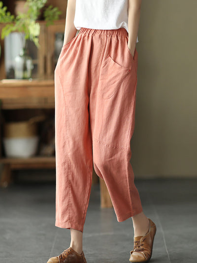 Women Summer Pure Color Linen Harem Pants