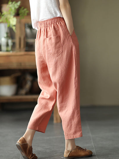 Women Summer Pure Color Linen Harem Pants
