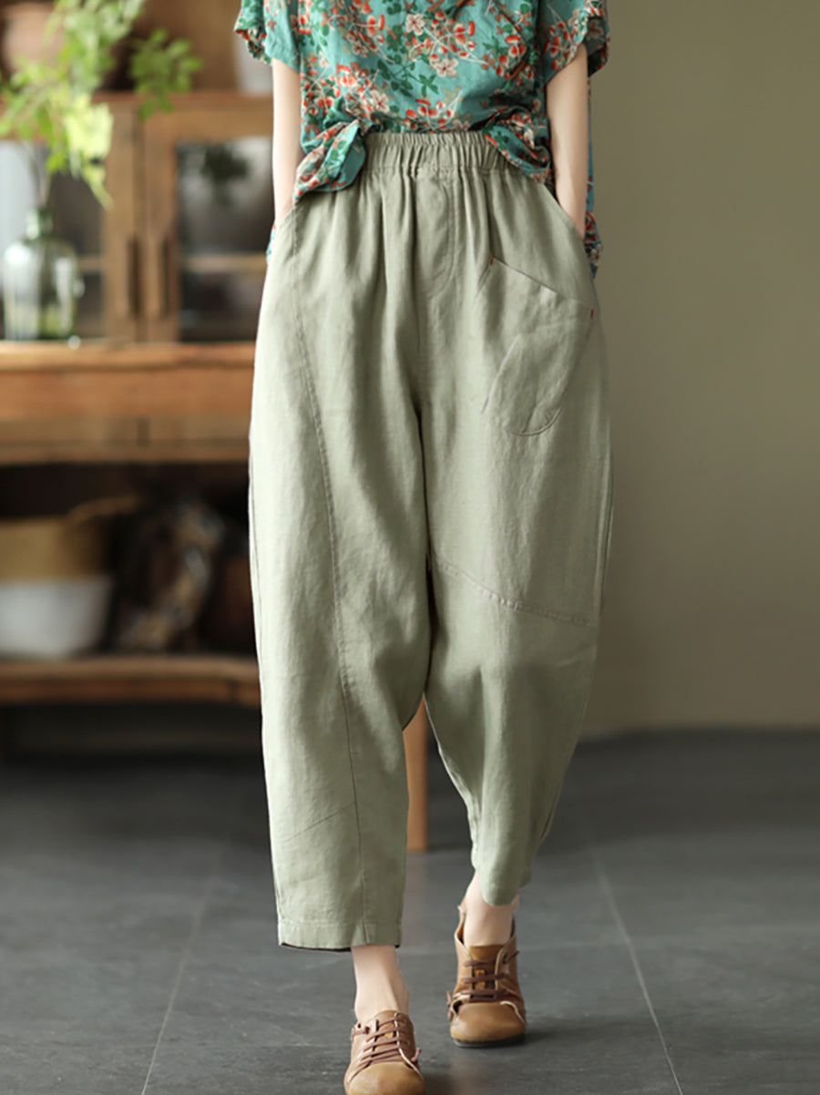 Women Summer Pure Color Linen Harem Pants