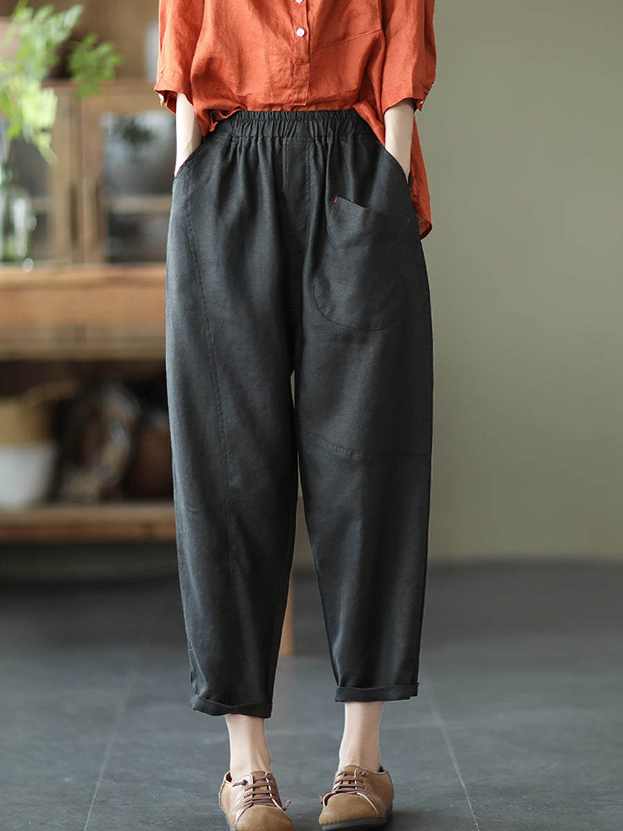 Women Summer Pure Color Linen Harem Pants
