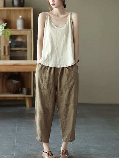 Women Summer Pure Color Linen Harem Pants
