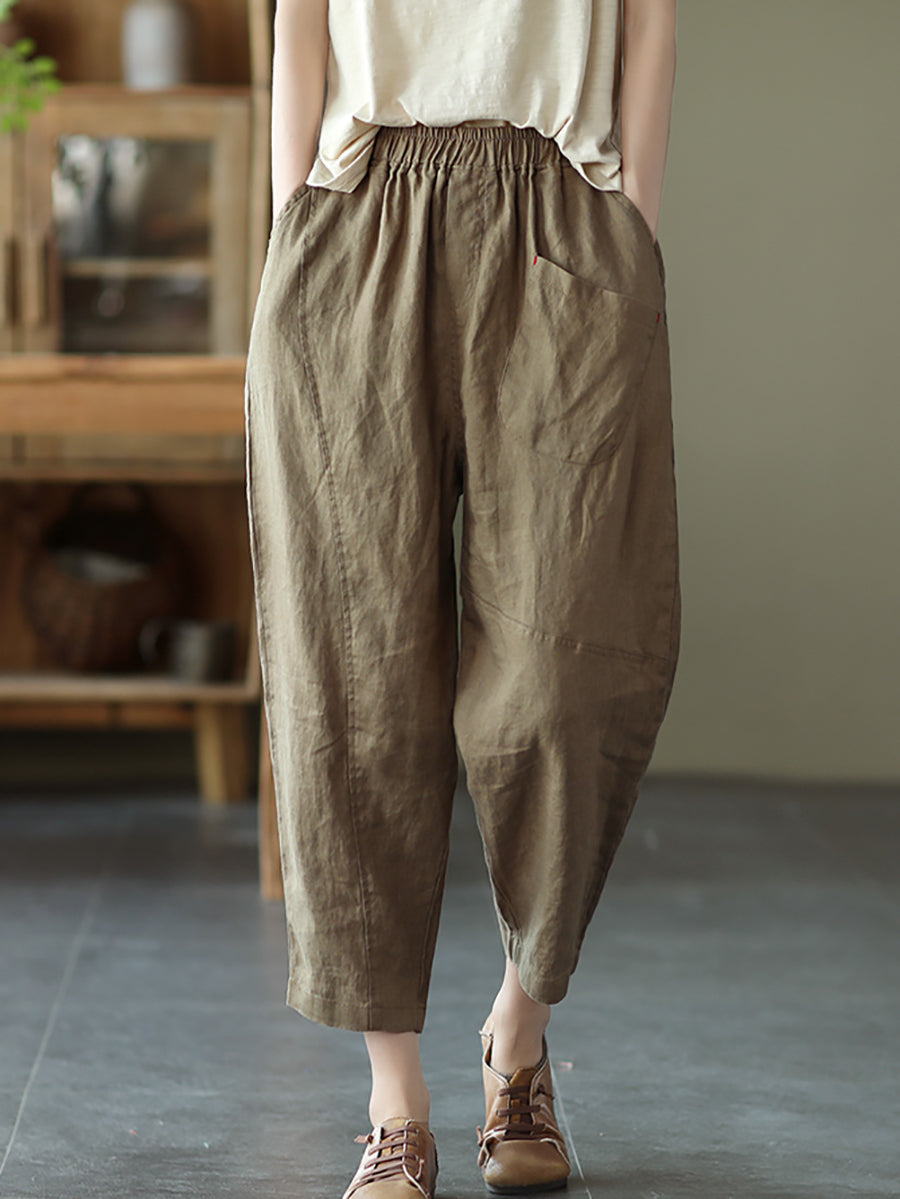 Women Summer Pure Color Linen Harem Pants