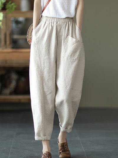 Women Summer Pure Color Linen Harem Pants