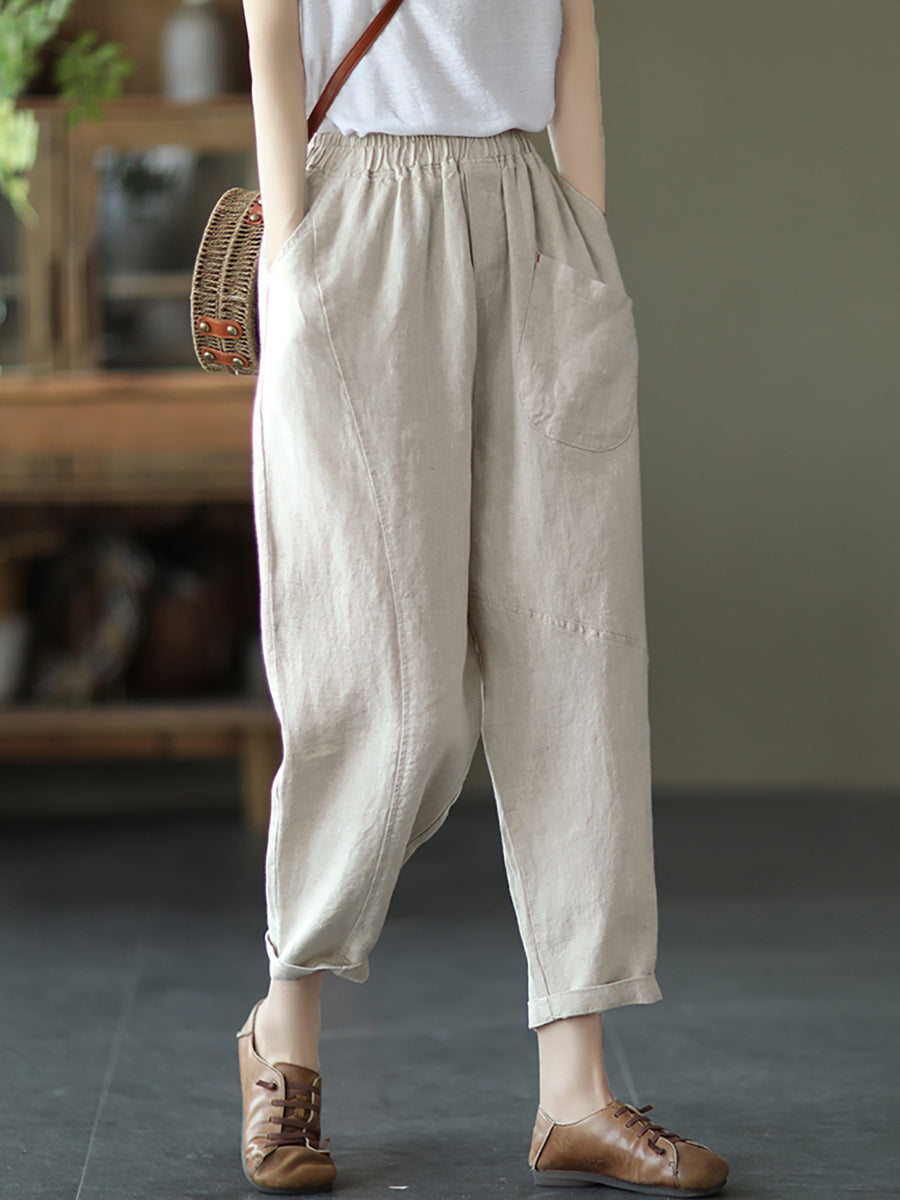 Women Summer Pure Color Linen Harem Pants