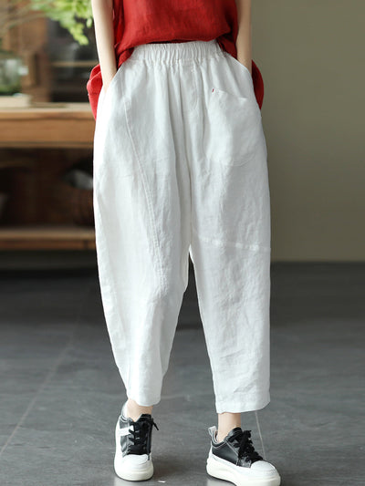 Women Summer Pure Color Linen Harem Pants