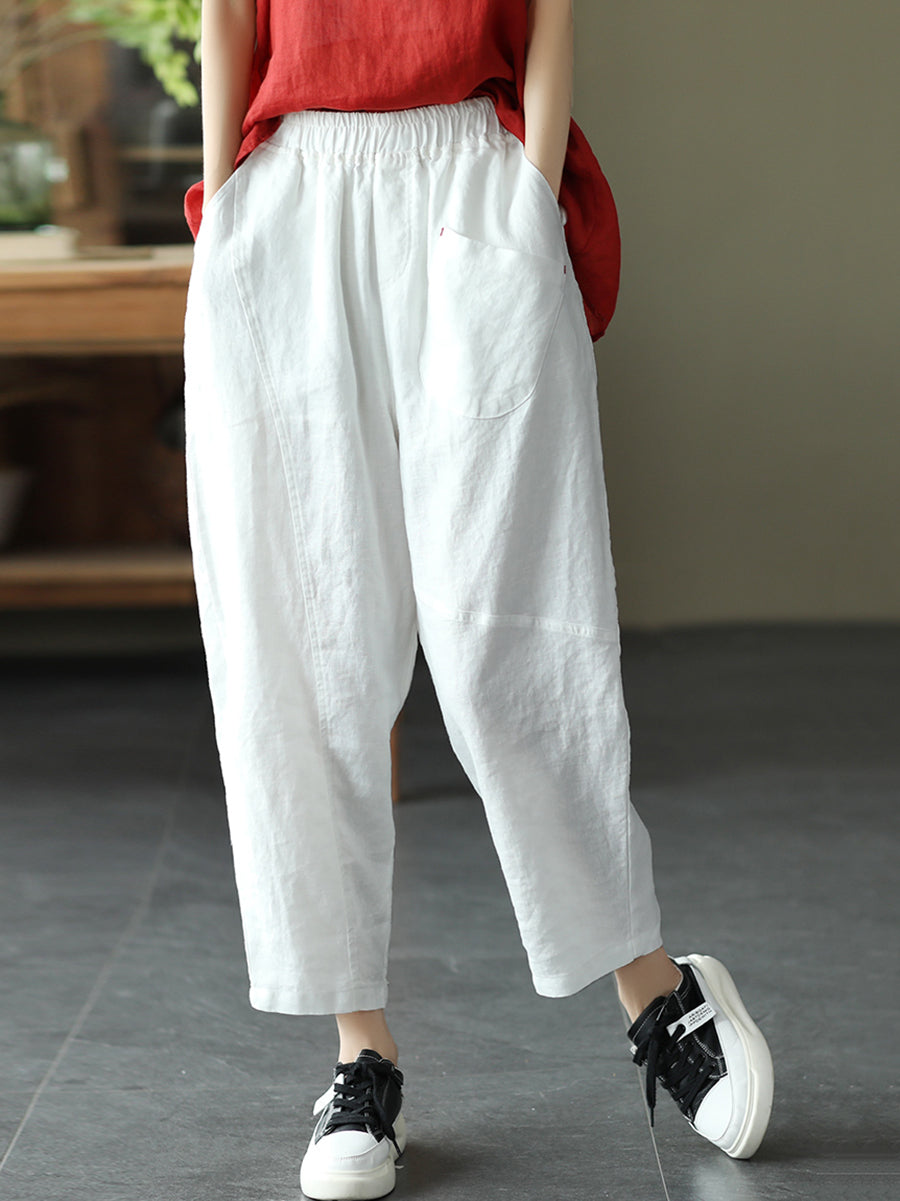 Women Summer Pure Color Linen Harem Pants