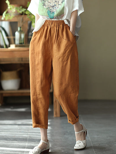 Women Summer Pure Color Linen Harem Pants