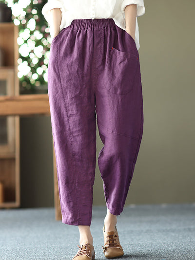 Women Summer Pure Color Linen Harem Pants