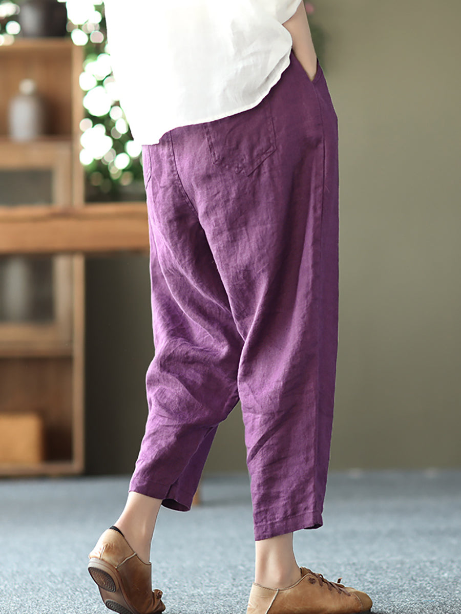 Women Summer Pure Color Linen Harem Pants