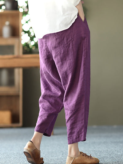 Women Summer Pure Color Linen Harem Pants