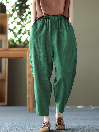 Women Summer Pure Color Linen Harem Pants