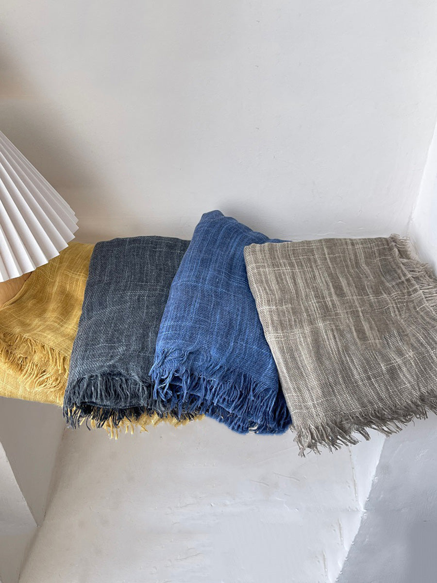 Women Vintage Pure Color Tassel Shawl Scarf