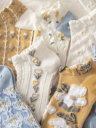 8 Pairs Women Artsy Jacquard Short Socks