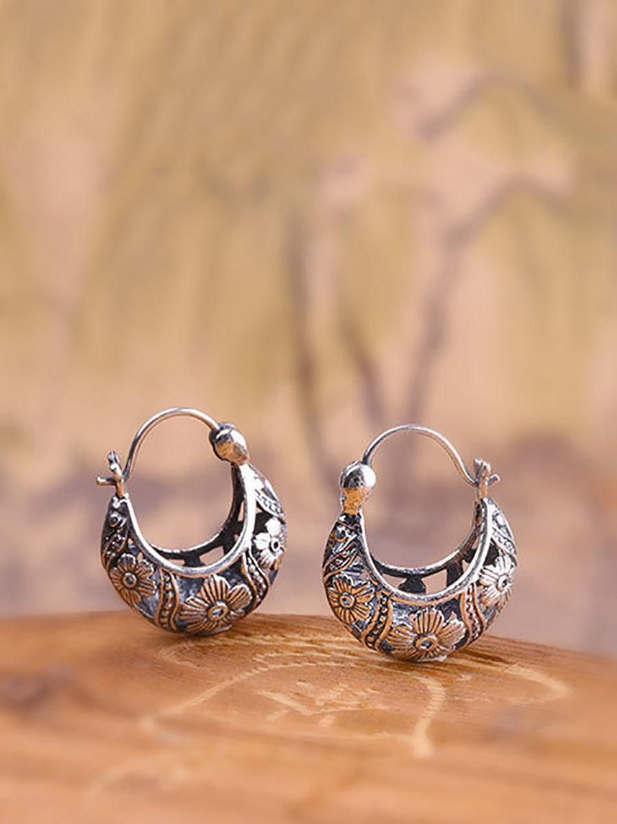 Women Vintage S925Silver Hollow Out Flower Earrings