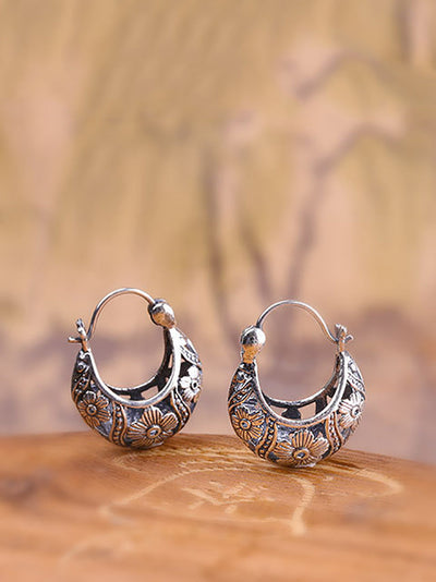 Women Vintage S925Silver Hollow Out Flower Earrings