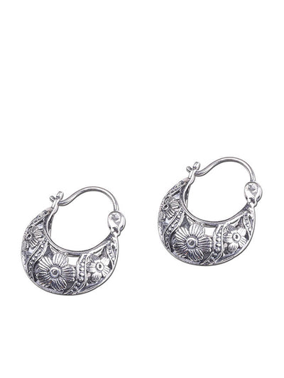 Women Vintage S925Silver Hollow Out Flower Earrings