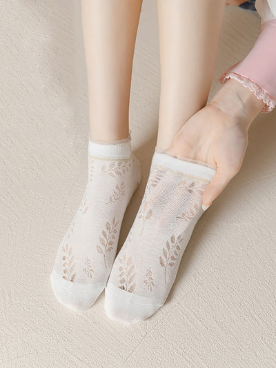 5 Pairs Women Summer Leaf Cotton Socks