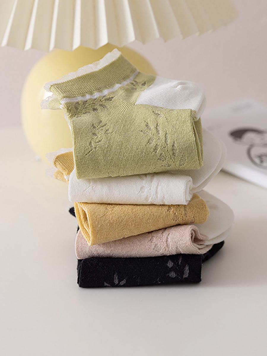 5 Pairs Women Summer Leaf Cotton Socks