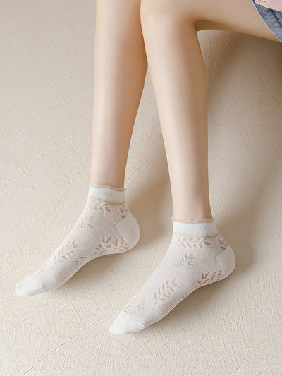 5 Pairs Women Summer Leaf Cotton Socks