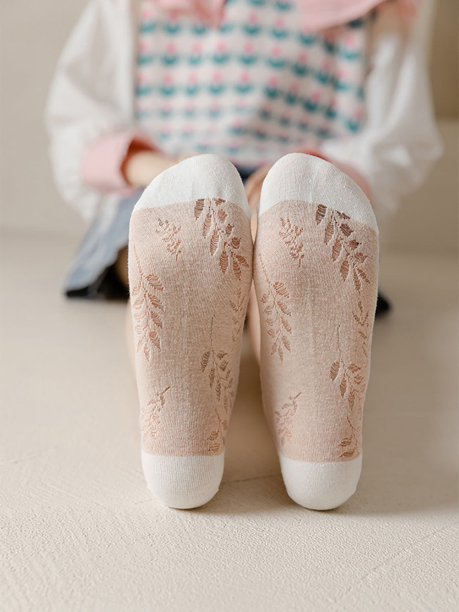 5 Pairs Women Summer Leaf Cotton Socks