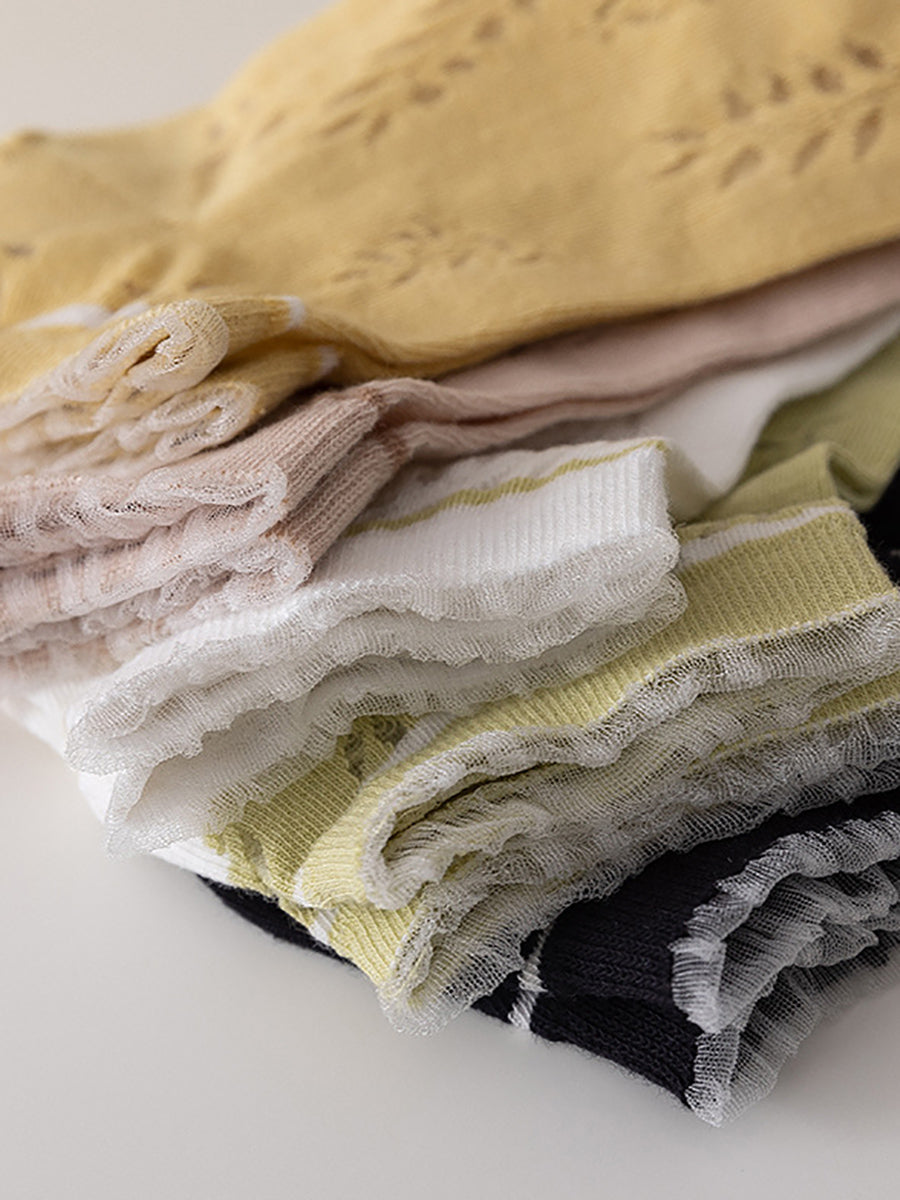 5 Pairs Women Summer Leaf Cotton Socks