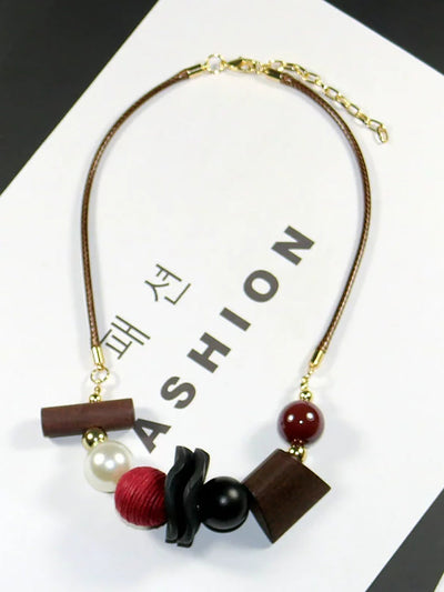 Women Fashion Wooden Copper Bead Necklace