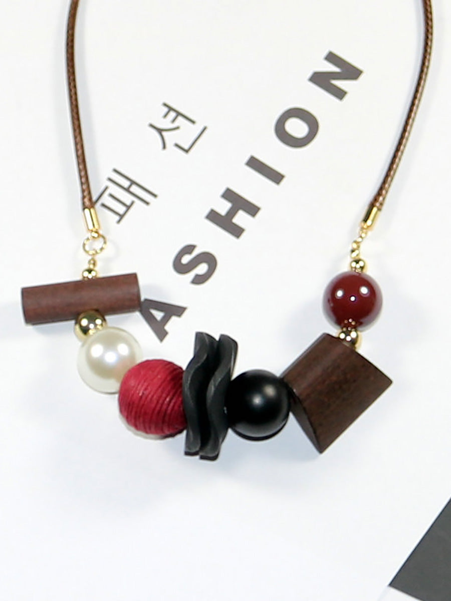 Women Fashion Wooden Copper Bead Necklace