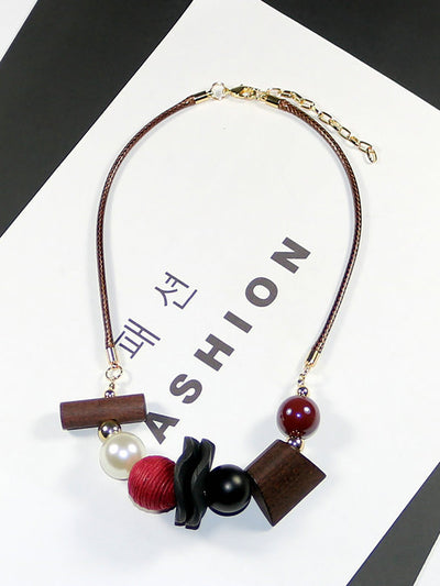 Women Fashion Wooden Copper Bead Necklace