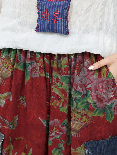 Plus Size Women Summer Retro Flower Patchwork Harem Pants