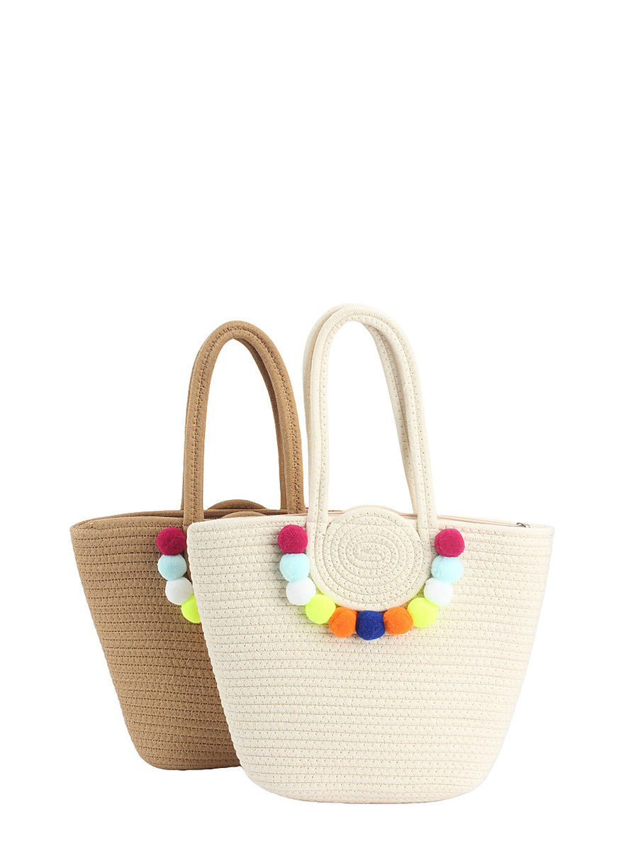 Women Fashion Colorful Ball Pendant Cotton Shoulder Bag