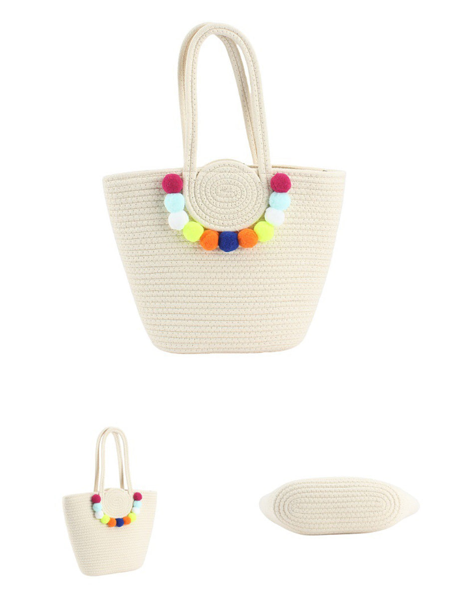 Women Fashion Colorful Ball Pendant Cotton Shoulder Bag