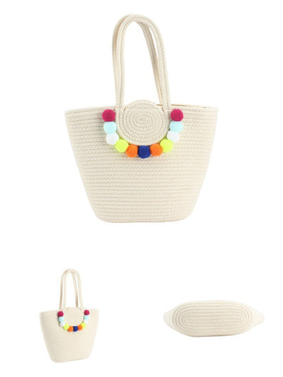 Women Fashion Colorful Ball Pendant Cotton Shoulder Bag