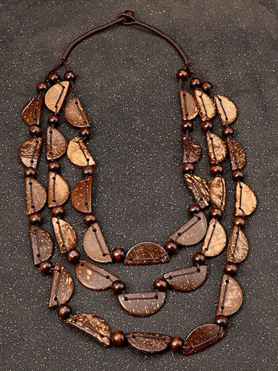 Women Ethnic Colorful Coconut Shell Three Layer Necklace