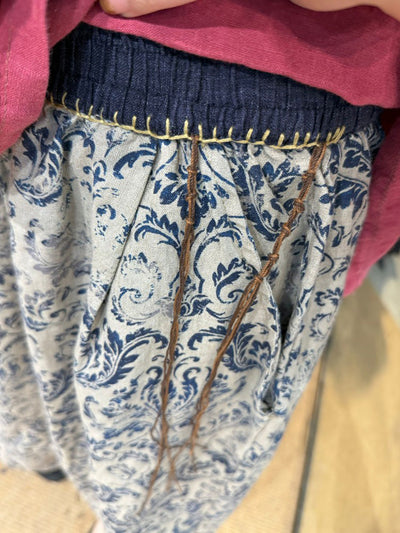 Plus Size Women Summer Retro Flower Linen Wide-leg Pants