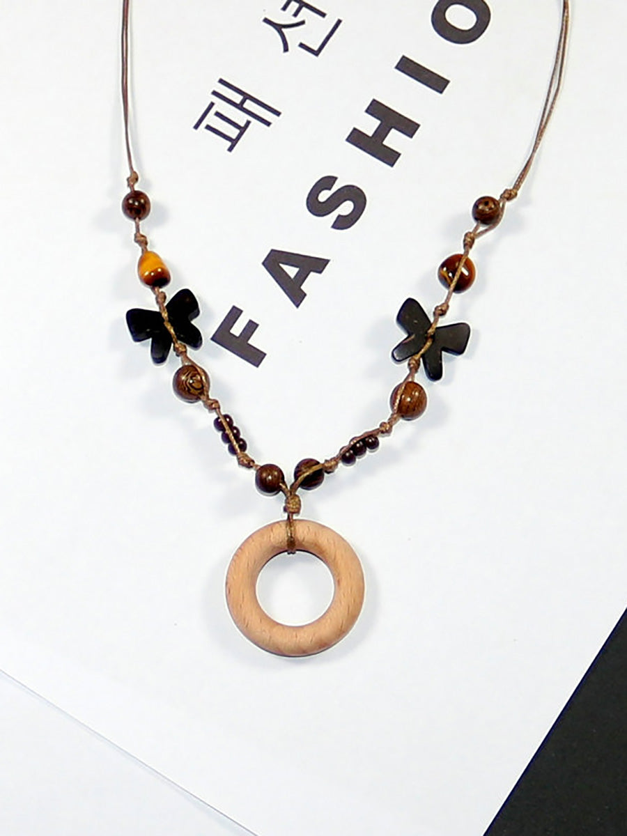 Women Artsy Wooden Butterfly Bead Necklace