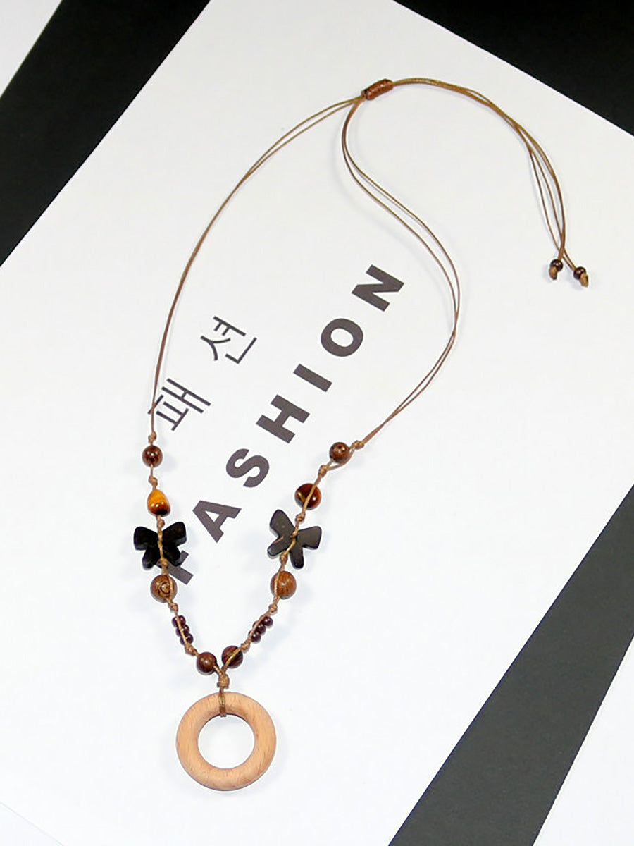 Women Artsy Wooden Butterfly Bead Necklace