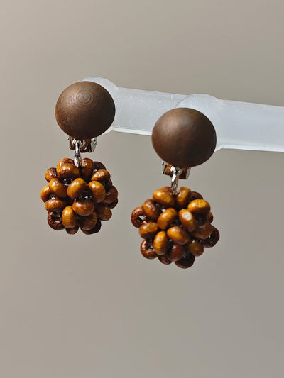 Women Vintage Wooden Pinecone S925Sliver Earrings