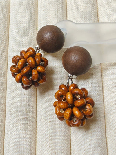 Women Vintage Wooden Pinecone S925Sliver Earrings
