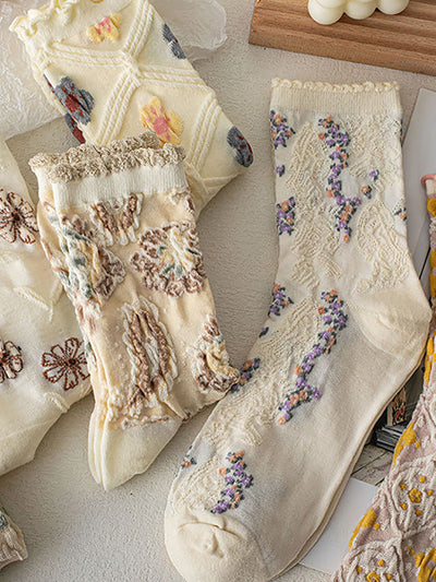 7 Pairs Women Artsy Flower Jacquard Socks